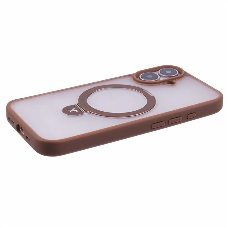 X-LEVEL PITHY STONE II For iPhone 16 Magnetic Case PC+TPU Back Cover Kickstand