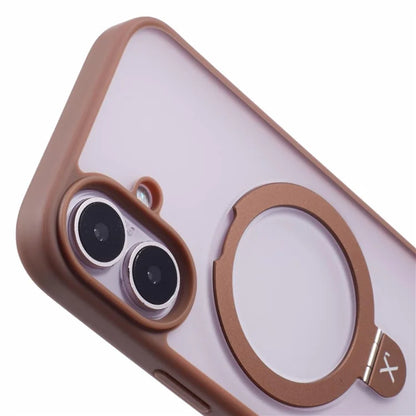 X-LEVEL PITHY STONE II For iPhone 16 Magnetic Case PC+TPU Back Cover Kickstand