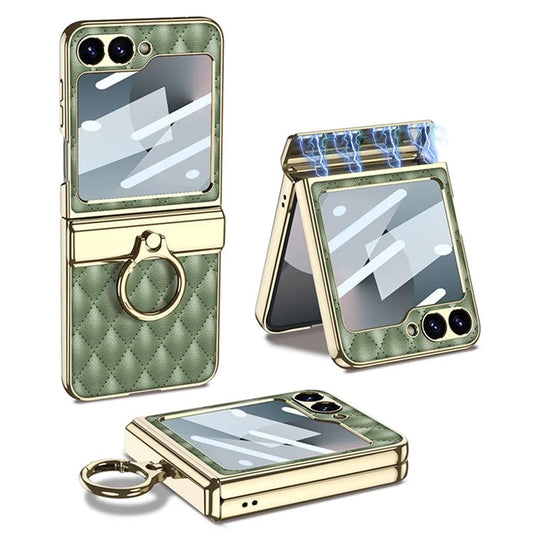 GKK For Samsung Galaxy Z Flip6 5G Kickstand Case Rhombus Pattern PC+PU Phone Cover
