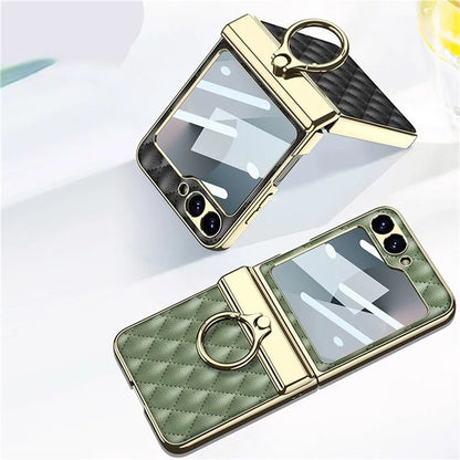 GKK For Samsung Galaxy Z Flip6 5G Kickstand Case Rhombus Pattern PC+PU Phone Cover