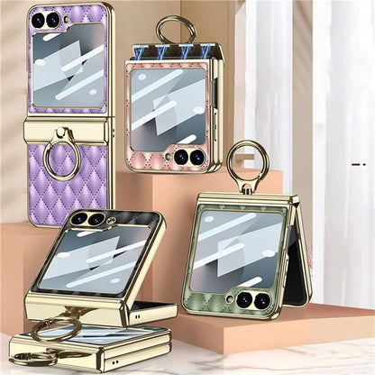 GKK For Samsung Galaxy Z Flip6 5G Kickstand Case Rhombus Pattern PC+PU Phone Cover
