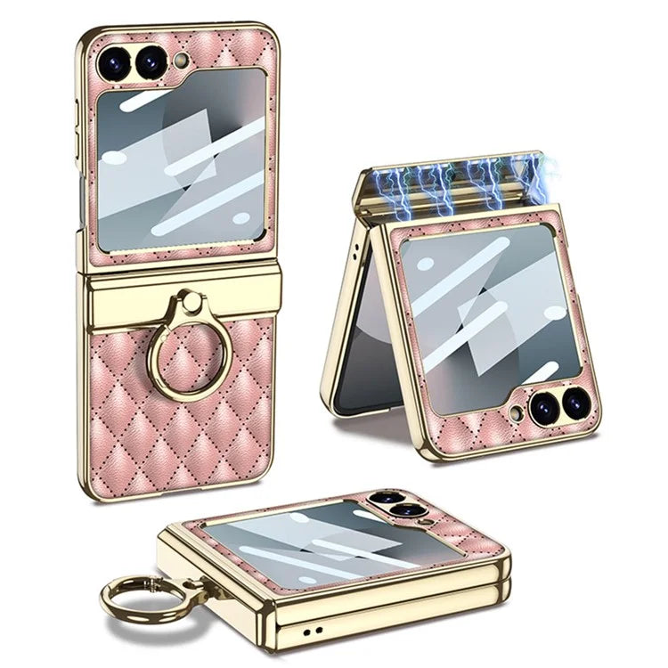 GKK For Samsung Galaxy Z Flip6 5G Kickstand Case Rhombus Pattern PC+PU Phone Cover