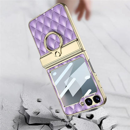 GKK For Samsung Galaxy Z Flip6 5G Kickstand Case Rhombus Pattern PC+PU Phone Cover