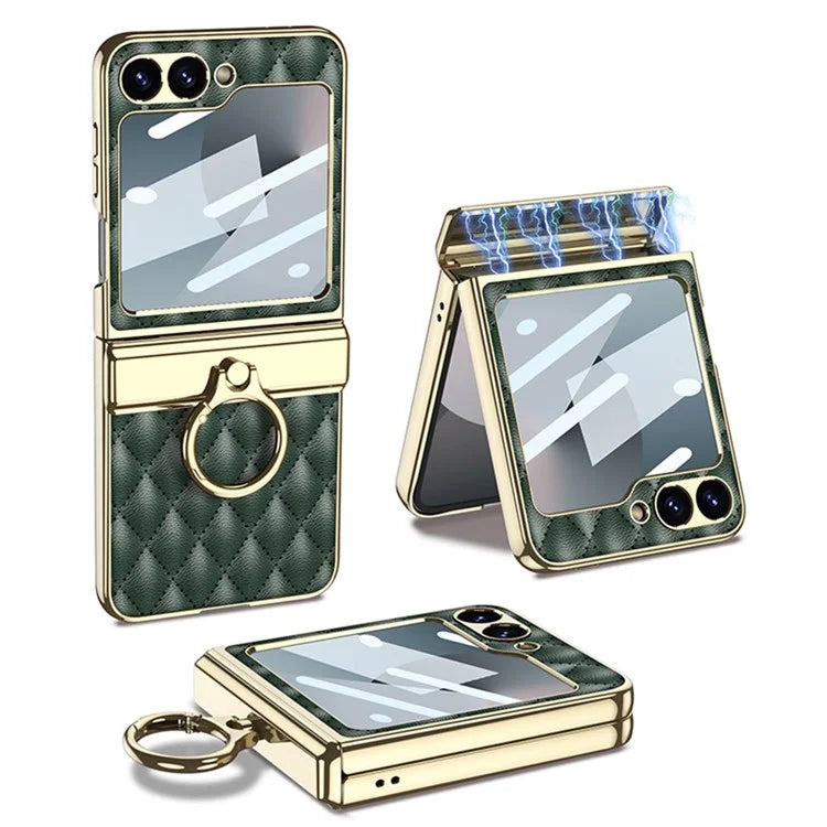 GKK For Samsung Galaxy Z Flip6 5G Kickstand Case Rhombus Pattern PC+PU Phone Cover