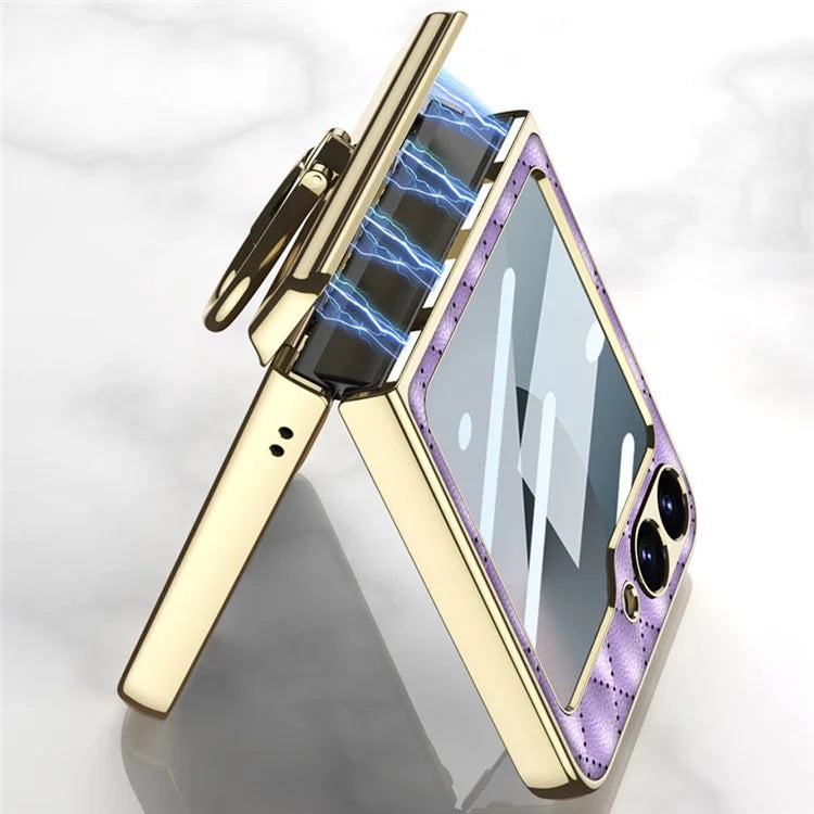 GKK For Samsung Galaxy Z Flip6 5G Kickstand Case Rhombus Pattern PC+PU Phone Cover