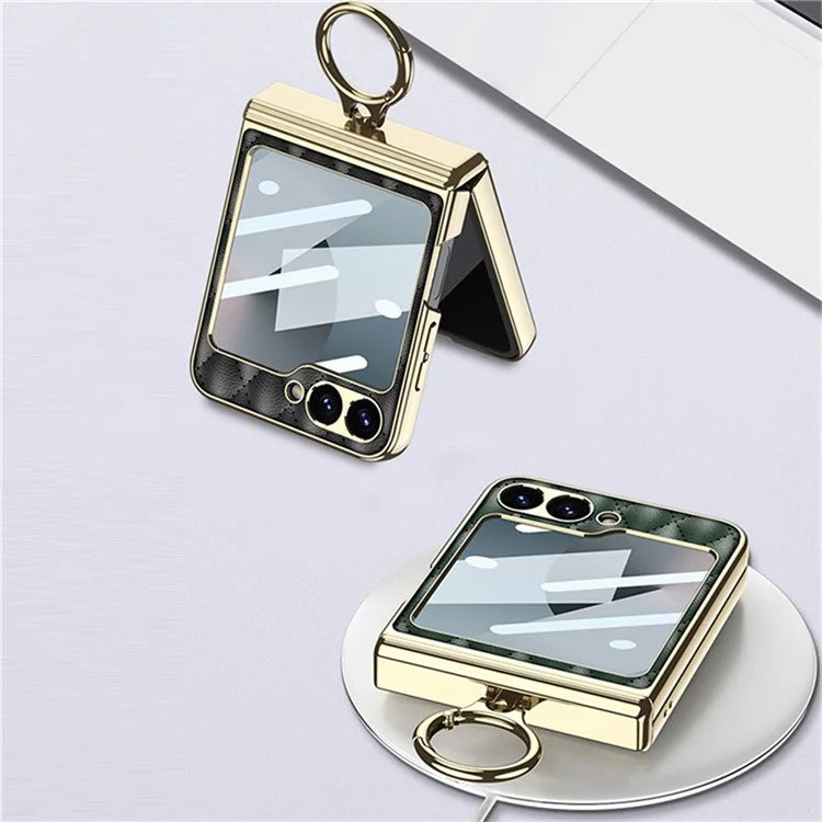 GKK For Samsung Galaxy Z Flip6 5G Kickstand Case Rhombus Pattern PC+PU Phone Cover