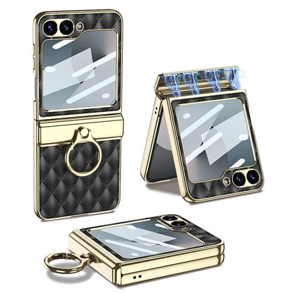 GKK For Samsung Galaxy Z Flip6 5G Kickstand Case Rhombus Pattern PC+PU Phone Cover