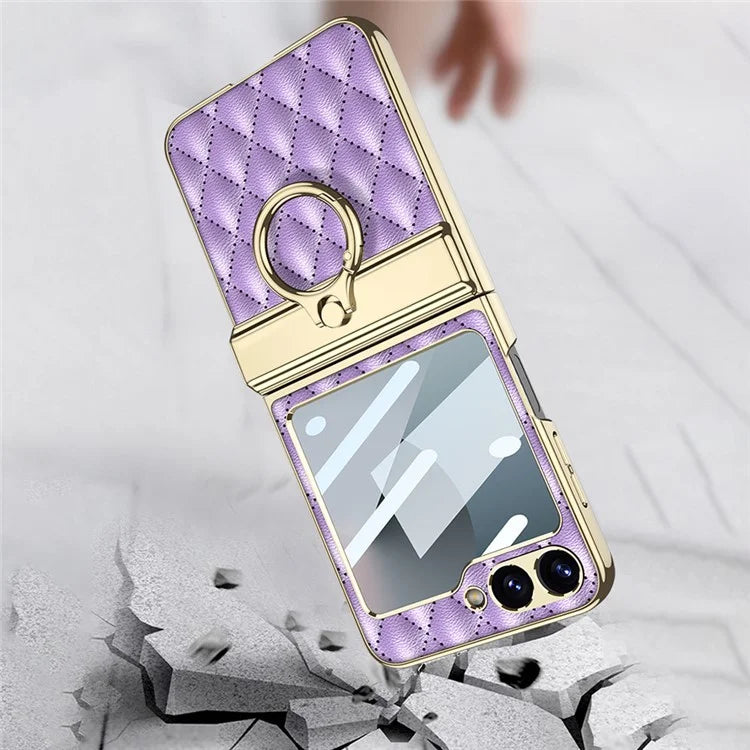 GKK For Samsung Galaxy Z Flip6 5G Kickstand Case Rhombus Pattern PC+PU Phone Cover