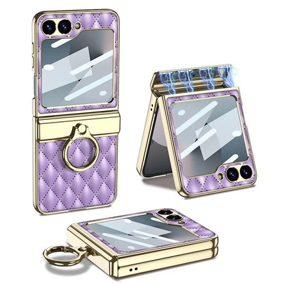 GKK For Samsung Galaxy Z Flip6 5G Kickstand Case Rhombus Pattern PC+PU Phone Cover