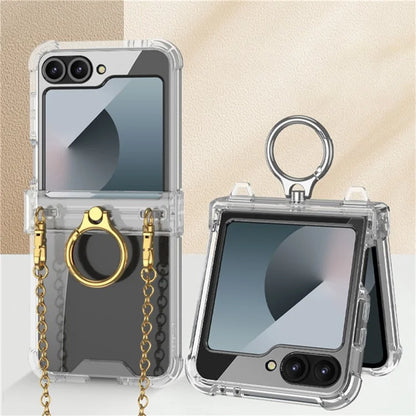 GKK For Samsung Galaxy Z Flip6 5G Clear Case Airbag Hinge Protector Kickstand PC Phone Cover with Strap