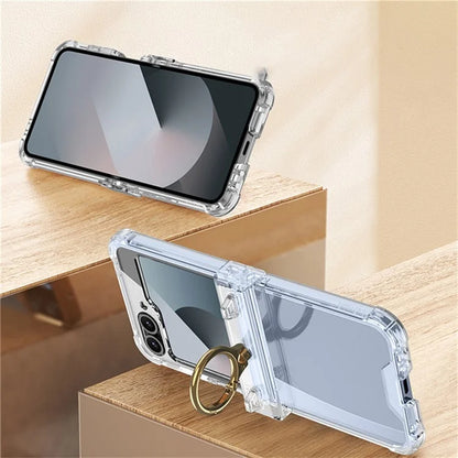 GKK For Samsung Galaxy Z Flip6 5G Clear Case Airbag Hinge Protector Kickstand PC Phone Cover with Strap