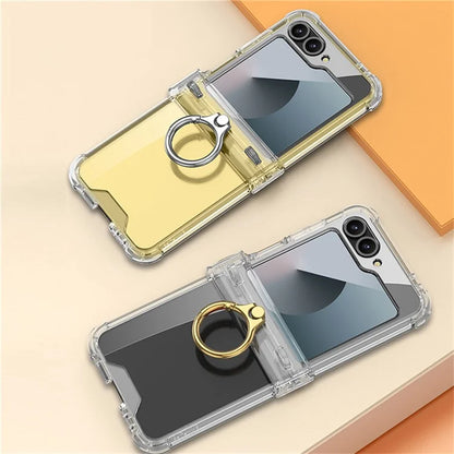GKK For Samsung Galaxy Z Flip6 5G Clear Case Airbag Hinge Protector Kickstand PC Phone Cover with Strap