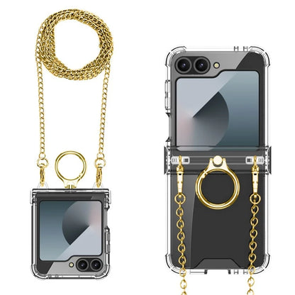 GKK For Samsung Galaxy Z Flip6 5G Clear Case Airbag Hinge Protector Kickstand PC Phone Cover with Strap