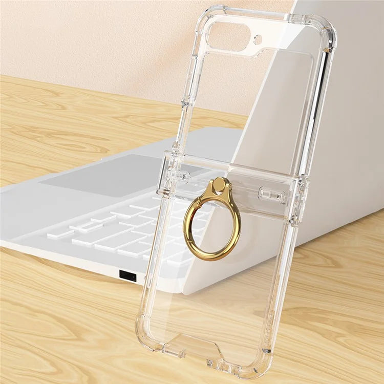 GKK For Samsung Galaxy Z Flip6 5G Clear Case Airbag Hinge Protector Kickstand PC Phone Cover with Strap