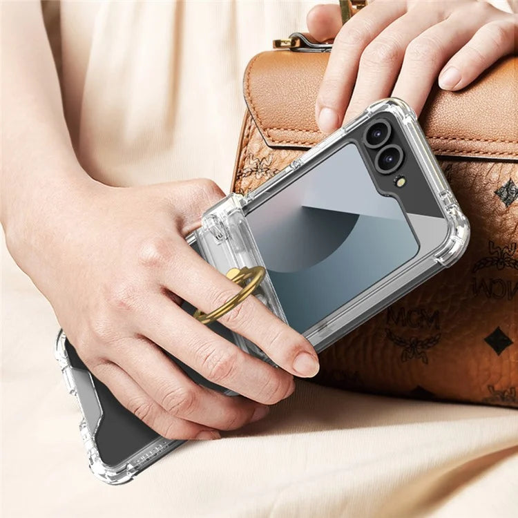 GKK For Samsung Galaxy Z Flip6 5G Clear Case Airbag Hinge Protector Kickstand PC Phone Cover with Strap