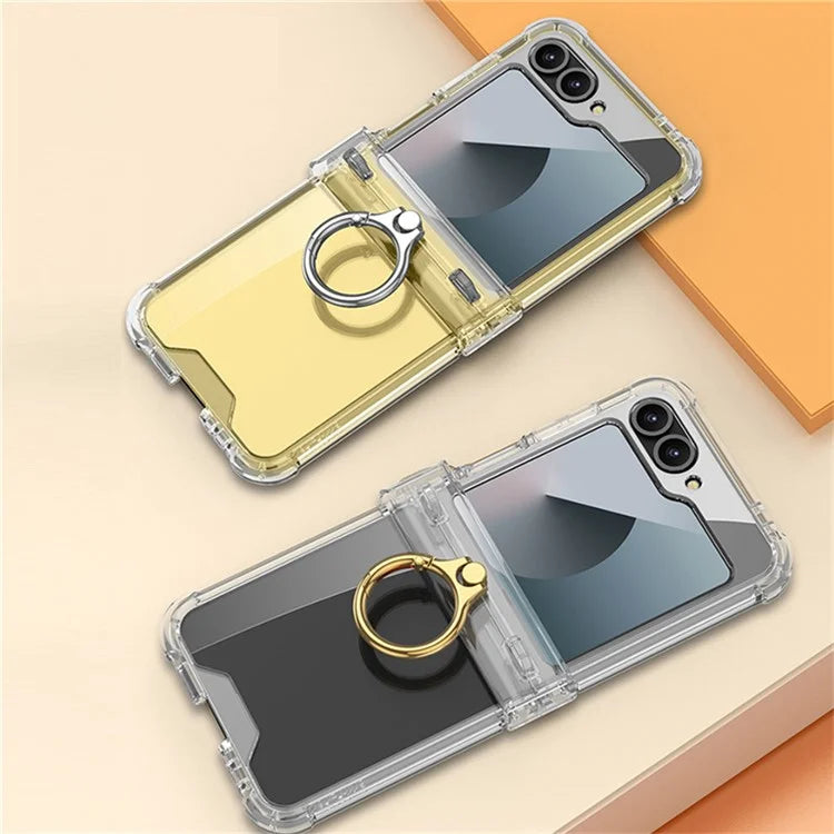 GKK For Samsung Galaxy Z Flip6 5G Clear Case Airbag Hinge Protector Kickstand PC Phone Cover with Strap