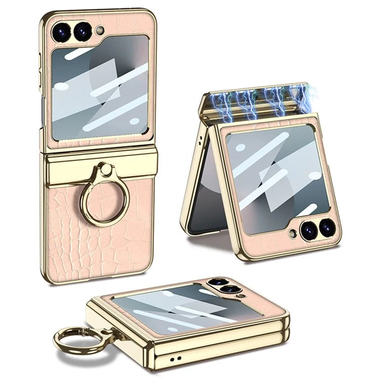 GKK For Samsung Galaxy Z Flip6 5G Case Magnetic Hinge Protection PU+PC Kickstand Phone Cover