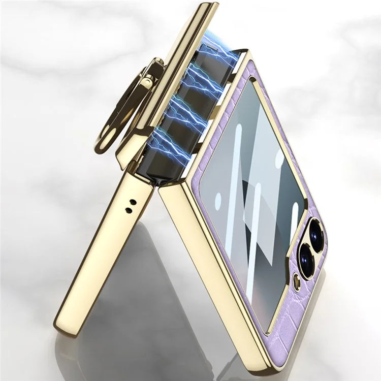 GKK For Samsung Galaxy Z Flip6 5G Case Magnetic Hinge Protection PU+PC Kickstand Phone Cover