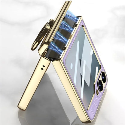 GKK For Samsung Galaxy Z Flip6 5G Case Magnetic Hinge Protection PU+PC Kickstand Phone Cover