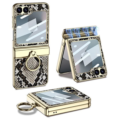 GKK For Samsung Galaxy Z Flip6 5G Case Magnetic Hinge Protection PU+PC Kickstand Phone Cover