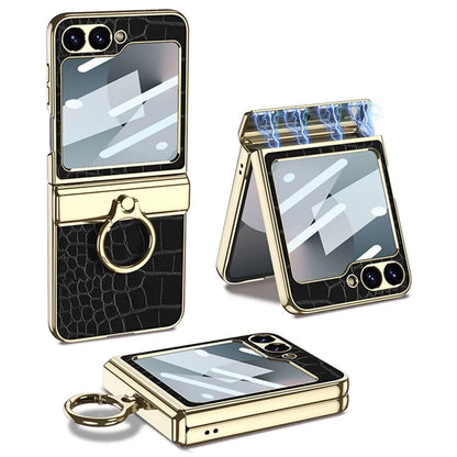GKK For Samsung Galaxy Z Flip6 5G Case Magnetic Hinge Protection PU+PC Kickstand Phone Cover