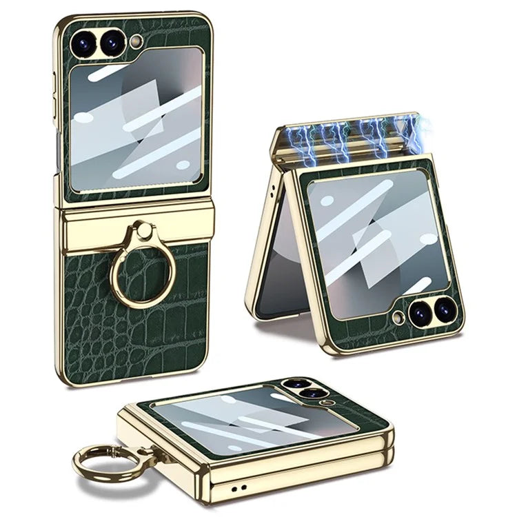 GKK For Samsung Galaxy Z Flip6 5G Case Magnetic Hinge Protection PU+PC Kickstand Phone Cover