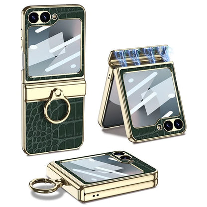 GKK For Samsung Galaxy Z Flip6 5G Case Magnetic Hinge Protection PU+PC Kickstand Phone Cover