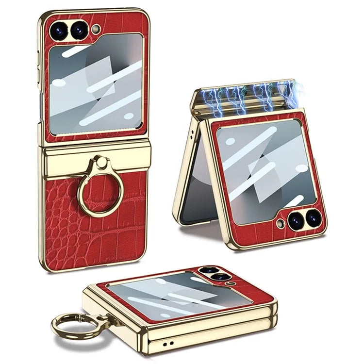 GKK For Samsung Galaxy Z Flip6 5G Case Magnetic Hinge Protection PU+PC Kickstand Phone Cover