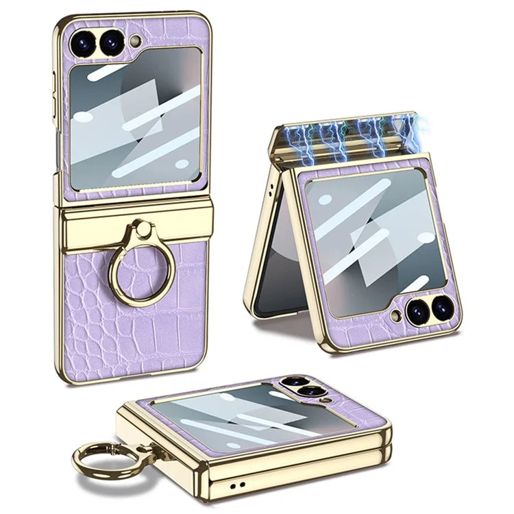 GKK For Samsung Galaxy Z Flip6 5G Case Magnetic Hinge Protection PU+PC Kickstand Phone Cover