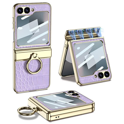 GKK For Samsung Galaxy Z Flip6 5G Case Magnetic Hinge Protection PU+PC Kickstand Phone Cover