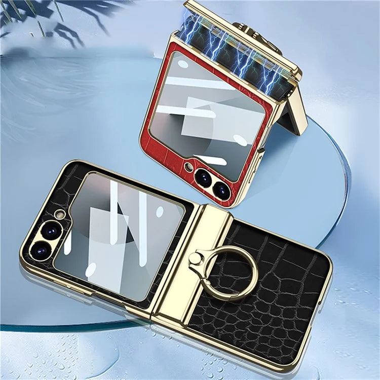 GKK For Samsung Galaxy Z Flip6 5G Case Magnetic Hinge Protection PU+PC Kickstand Phone Cover