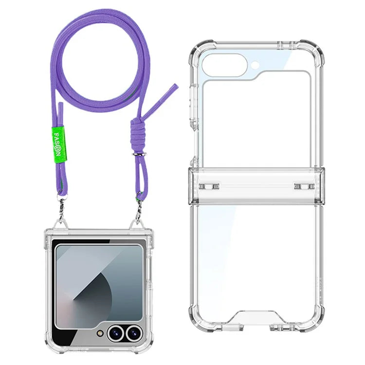 GKK For Samsung Galaxy Z Flip6 5G Clear Case Airbag Hinge Protector Kickstand PC Phone Cover with Strap