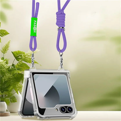 GKK For Samsung Galaxy Z Flip6 5G Clear Case Airbag Hinge Protector Kickstand PC Phone Cover with Strap