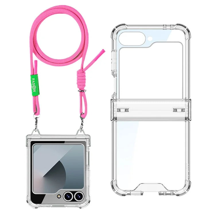 GKK For Samsung Galaxy Z Flip6 5G Clear Case Airbag Hinge Protector Kickstand PC Phone Cover with Strap