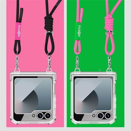 GKK For Samsung Galaxy Z Flip6 5G Clear Case Airbag Hinge Protector Kickstand PC Phone Cover with Strap