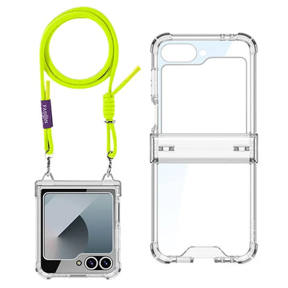 GKK For Samsung Galaxy Z Flip6 5G Clear Case Airbag Hinge Protector Kickstand PC Phone Cover with Strap
