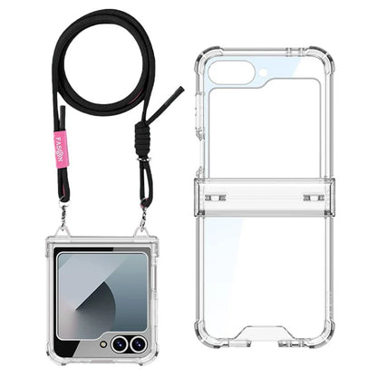 GKK For Samsung Galaxy Z Flip6 5G Clear Case Airbag Hinge Protector Kickstand PC Phone Cover with Strap