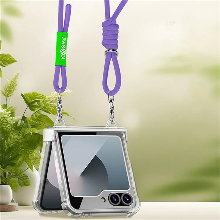 GKK For Samsung Galaxy Z Flip6 5G Clear Case Airbag Hinge Protector Kickstand PC Phone Cover with Strap