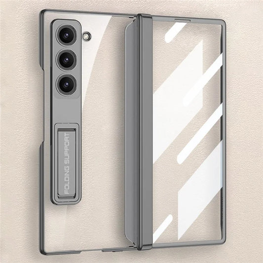 GKK For Samsung Galaxy Z Fold6 5G Clear Case Kickstand PC Phone Cover with Screen Film