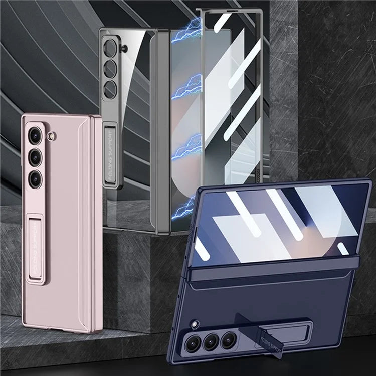 GKK For Samsung Galaxy Z Fold6 5G Clear Case Kickstand PC Phone Cover with Screen Film
