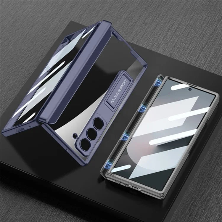 GKK For Samsung Galaxy Z Fold6 5G Clear Case Kickstand PC Phone Cover with Screen Film