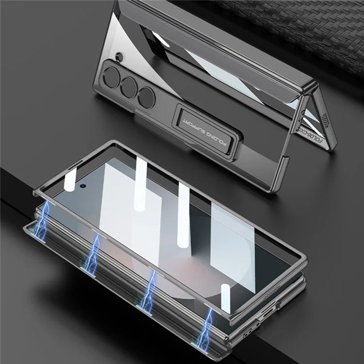 GKK For Samsung Galaxy Z Fold6 5G Clear Case Kickstand PC Phone Cover with Screen Film