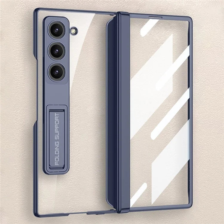 GKK For Samsung Galaxy Z Fold6 5G Clear Case Kickstand PC Phone Cover with Screen Film