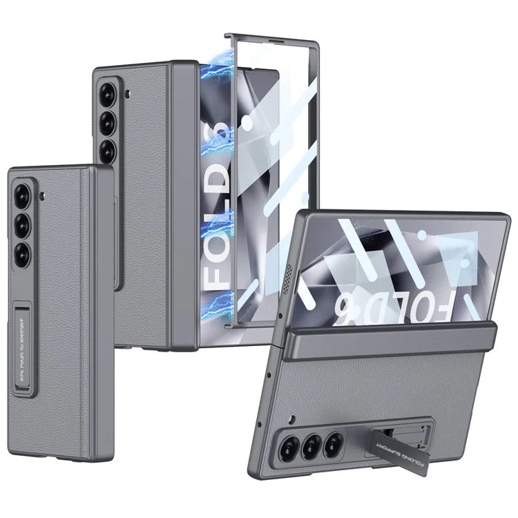 GKK For Samsung Galaxy Z Fold6 5G Case Kickstand PC+PU Phone Cover with Screen Film