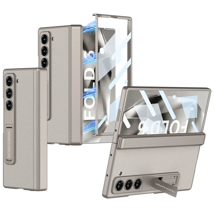GKK For Samsung Galaxy Z Fold6 5G Case Kickstand PC+PU Phone Cover with Screen Film