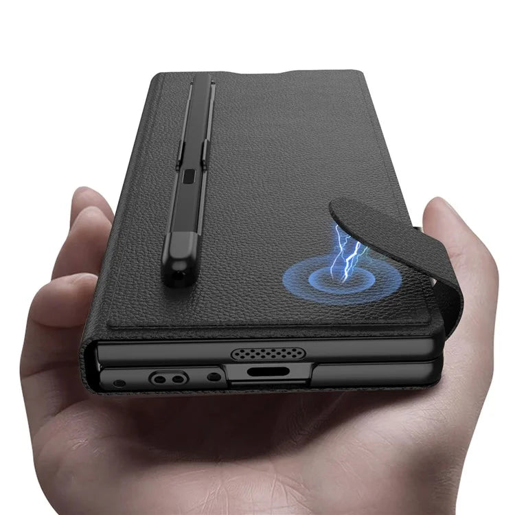 GKK For Samsung Galaxy Z Fold6 5G Case Card Slot PC+PU Flip Phone Cover with Screen Film, Stylus
