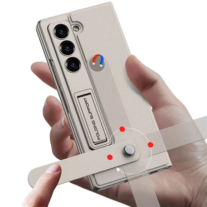 GKK For Samsung Galaxy Z Fold6 5G Case Card Slot PC+PU Flip Phone Cover with Screen Film, Stylus