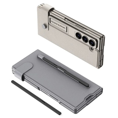 GKK For Samsung Galaxy Z Fold6 5G Case Card Slot PC+PU Flip Phone Cover with Screen Film, Stylus