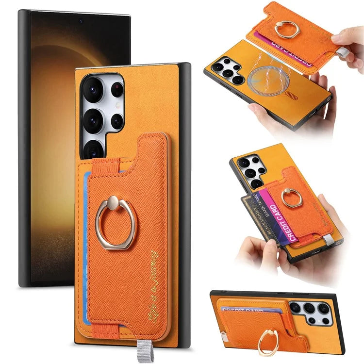 B5 For Samsung	Galaxy S23 Ultra Case 2-in-1 Magnetic Detachable Card Holder Leather+TPU Phone Cover