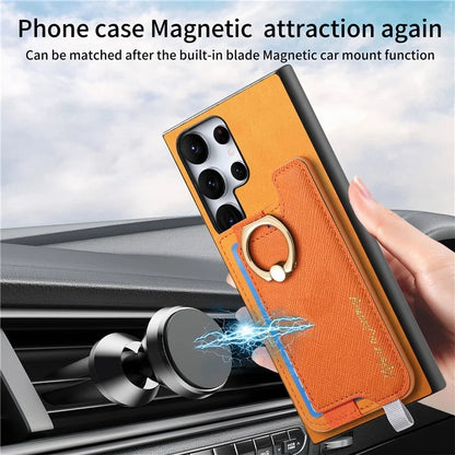 B5 For Samsung	Galaxy S23 Ultra Case 2-in-1 Magnetic Detachable Card Holder Leather+TPU Phone Cover